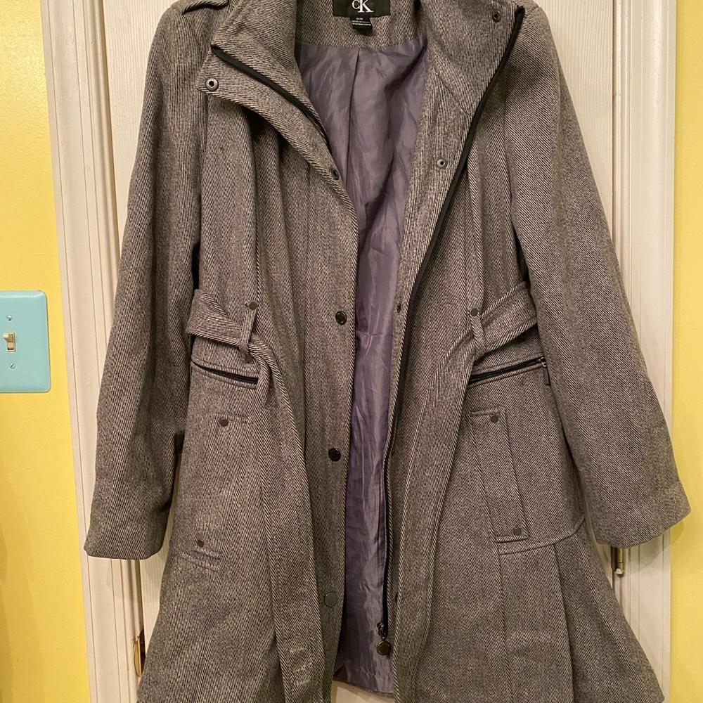 Gray Calvin Klein Wool Blend Belted Coat Medium - Picture 7 of 7